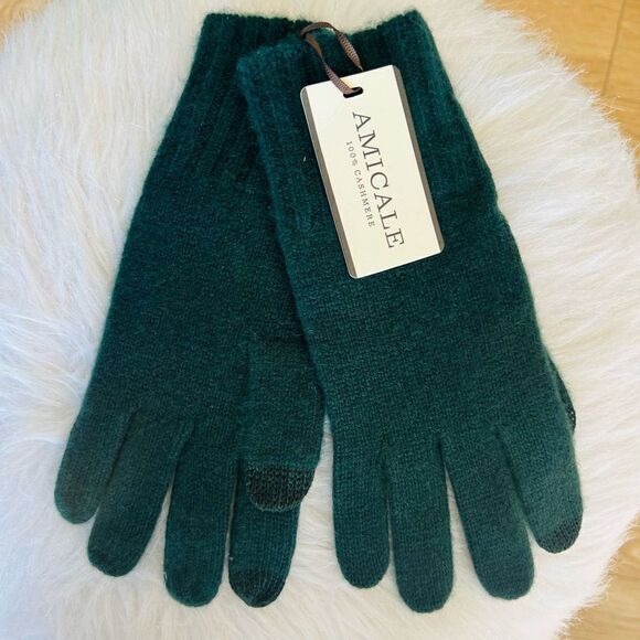 AMICALE Cashmere Touch Screen Tech Knit Gloves, Luxurious, 100%, Dark Green, NWT - Picture 1 of 11